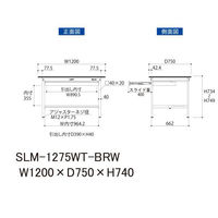 【車上渡し】山金工業 ワークテーブルLAB 実験台 メラミン天板 固定 ワイド引出し SLM-1275WT-BRW 1台（直送品）