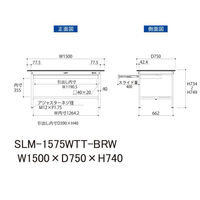 【車上渡し】山金工業 ワークテーブルLAB 実験台 メラミン天板 固定 ワイド引出し SLM-1575WTT-BRW 1台（直送品）