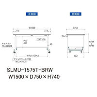 【車上渡し】山金工業 ワークテーブルLAB 実験台 メラミン天板 ワンタッチ移動 半面棚板 SLMU-1575T-BRW 1台（直送品）