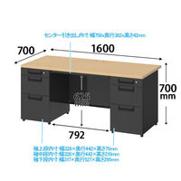 プラス フラットラインデスク 両袖机 幅1600×奥行700×高さ700mm 天板：メープル/脚：ダークエルグレー 1台（取寄品）