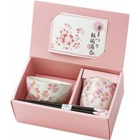 【ギフト包装・2個セット】　セラミック藍　花ものがたり12ヶ月　天宝箸付飯碗湯呑セット　22-0225-036　（直送品）