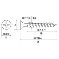 ケーエム精工（KM SEIKO）　コースネジUC 3.8×25×8 ラッパ頭 1本　CRS3825　1000本（直送品）