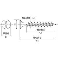 ケーエム精工（KM SEIKO）　コースネジUC 3.8×51×8 ラッパ頭 1本　CRS3851　500本（直送品）