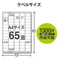 エレコム 宛名・表示ラベル/再剥離可能/65面付/20枚 EDT-TK65R 1セット(3袋)
