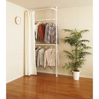 ドリームウェア　ドリームハンガー　ワンタッチ式 突っ張りポールハンガーカーテン付　幅1050×奥行360×高さ1550-2550mm　ホワイト　（直送品）