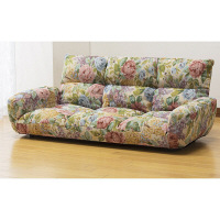ファミリー・ライフ　木脚付き背部リクライニングカウチソファ　花柄　（直送品）