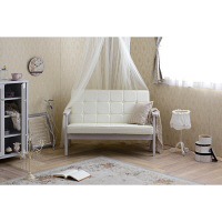 佐藤産業 セレノソファ 2人掛け 木肘:ホワイト クロスステッチ 張地:ホワイト（PVCレザー） CS120WH_PVC_WH 1脚　（直送品）