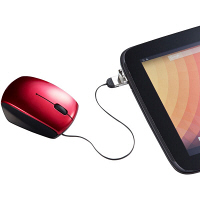 サンワサプライ　有線マウス　レッド　microUSB変換コネクタ搭載/ケーブル巻き取り式/ブルーLED方式/3ボタン　MA-BLMA10R　（直送品）