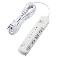 延長コード 電源タップ 5m 2ピン 4個口 個別スイッチ 雷ガード ほこり防止 白 T-K6A-2450WH エレコム 1個