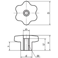 鍋屋バイテック(NBK) FA関連 ノブ・つまみ シックスロブノブ KGF-30-M5 1個（直送品）