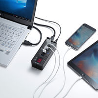 サンワサプライ USBハブ（USB HUB） USB電圧＆電流計付 ブラック USB3.0 4ポート セルフ・バスパワー USB-3H411BK（直送品）
