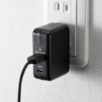 サンワサプライQuickCharge 3.0対応AC充電器　USB×1ポート/USB TypeCポート×1[合計3A]　ACA-QC43CUBK　1個（直送品）