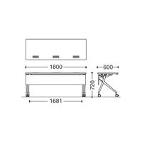 オカムラ I.NT サイドフォールドテーブル 配線穴なし/棚板なし/幕板付き ネオウッドライト 幅1800×奥行600×高さ720mm（直送品）