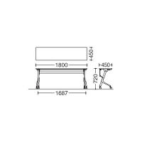 オカムラ Cardo（カルドー） サイドフォールドテーブル 配線穴なし/棚板なし/幕板なし ホワイト+ホワイト 幅1800×奥行450×高さ720mm（直送品）