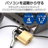 セキュリティワイヤー セキュリティスロット対応 南京錠 ディンプルキー 1.7m 直径4mm 盗難防止 ESL-23D エレコム 1個