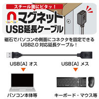 エレコム マグネット内蔵USB延長ケーブル(グラファイト) 1m USB-EAM1GT 1個