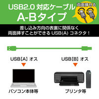 エレコム 両面挿しUSBケーブル A-B ブラック 5.0m USB2.0 U2C-DB50BK 1個