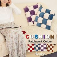 2枚 パッチワーク シートクッション ブラウン 約40×40×6.5cm 紐付き おしゃれ かわいい オフィス 事務所 椅子 車 チェア（直送品）