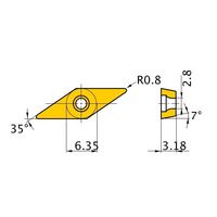 三菱マテリアル ポジ7°M級 35°ひし形インサート 軽切削用 VCMT110308-LP:NX2525 1セット(10個)（直送品）