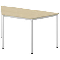 アスクル マルチワークテーブル 台形 幅1400×奥行600×高さ720mm ライトウッド天板・ホワイト脚 1台  オリジナル