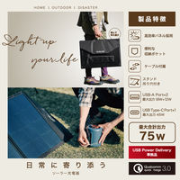 エレコム株式会社 ソーラーパネル 最大75W PD対応 TypeC×1 USB A×2 折り畳み MPA-S02BK 1台