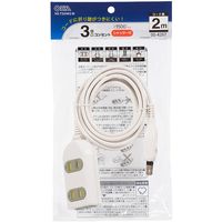 オーム電機 3個口コンセント シャッター付 コード長2m_ HS-T32HK3-W 1個