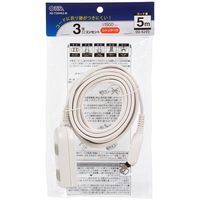 オーム電機 3個口コンセント シャッター付 コード長5m_ HS-T35HK3-W 1個