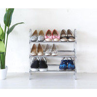 永井興産 伸縮式スリムシューズラック SV（シルバー）幅530～965×奥行230×高さ560mm　NK-7409　1台（直送品）