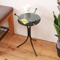 永井興産 ガラストップサイドテーブル BK（ブラック）幅300×奥行300×高さ485mm　NK-310　1台（直送品）