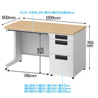 プラス スチールOAデスク フラットライン 片袖机 天板：メープル/脚：ホワイト 幅1200×奥行600×高さ700ｍｍ 1台（2梱包）