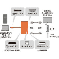 サンワサプライ USB Type C-HDMIマルチ変換アダプタ with LAN AD-ALCMHL 1個（直送品）