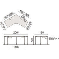 【組立設置込】イトーキ デスク 120°オペレーション型 キャスター脚 配線口有 ホワイト×シルバー 幅2064×奥行1120×高さ720mm（直送品）