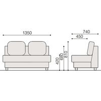 【組立設置込】イトーキ オフィス用 ソファ 2人掛 ローバック レッドダークグレー 幅1350×奥行740×高さ810mm 1台（直送品）