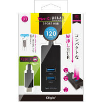 ナカバヤシ Type-C/USB3.1Gen1/3ポートハブ/120cm/ブラック UH-C3143BK 1個（直送品）