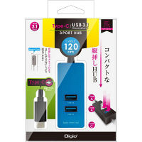 ナカバヤシ Type-C/USB3.1Gen1/3ポートハブ/120cm/ブルー UH-C3143BL 1個（直送品）