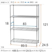 ルミナス ポール径19mm セット品 ライトタイプ スチールラック4段 幅895×奥行245×高さ1210mm IHR9012-4 1台（直送品）