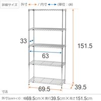 ルミナス ポール径19mm セット品 ライトタイプ スチールラック5段 幅695×奥行395×高さ1515mm IHU7015-5 1台（直送品）