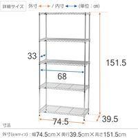 ルミナス ポール径19mm セット品 ライトタイプ スチールラック5段 幅745×奥行395×高さ1515mm IHU7515-5 1台（直送品）