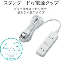 延長コード 電源タップ コンセント 3m 2ピン 4個口 スイングプラグ ホワイト T-TS02-2430WH エレコム 1個（直送品）