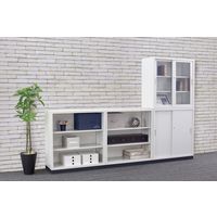 【車上渡し】アール・エフ・ヤマカワ ガラス引戸書庫 33浅型 幅880×奥行400×高さ880mm ホワイトグレー 1台（直送品）