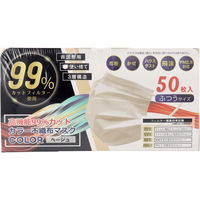 高機能99％カット カラー不織布マスク ふつうサイズ ベージュ 50枚入　1箱(50枚入)×10セット ヒロ・コーポレーション（直送品）