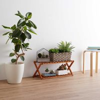 ベストコ 収納 木製 インテリア ラック シューズラック フォールディング ラック 2段 ライトブラウン ND-6942 ハンディ（直送品）