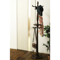 【軒先渡し】ヤマソロ トレー付ポールハンガー ダークブラウン 幅395×奥行395×高さ1780mm 1台（直送品）