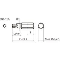 近江 六角6.35差込アダプター用へクスウェーブビット T10 全長25.4 段付φ3.6x10 V27T-T10-25.4-3.6（直送品）