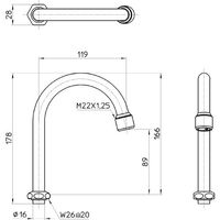 SANEI 泡沫横形ツル首パイプ PA26JH-60X-16 1本 545-4480（直送品）