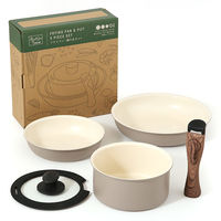 取っ手が取れるセラミックフライパン 5点セット（20cm・26cm・18cm鍋・ガラス蓋・専用ハンドル）IH対応 ロハコ オリジナル