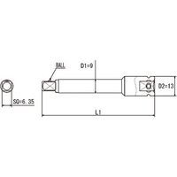 近江 差込四角6.35 アダプターソケット 先端四角6.35 全長100 ボールタイプ OS2AD-SQ6.35-100BALL 1本（直送品）