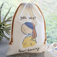 （世界の名作）巾着ポーチ（L） 真珠の耳飾り LAKOLE/ラコレ