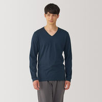 【メンズ】無印良品 紳士 あったか綿 厚手 Vネック長袖Tシャツ 紳士S ダークネイビー 良品計画