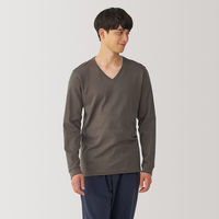 【メンズ】無印良品 紳士 あったか綿 厚手 Vネック長袖Tシャツ 紳士L カーキ 良品計画
